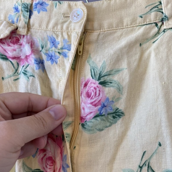 Lauren Ralph Lauren Size 16 100% Linen Shorts Yellow Floral Logo - Picture 3 of 11